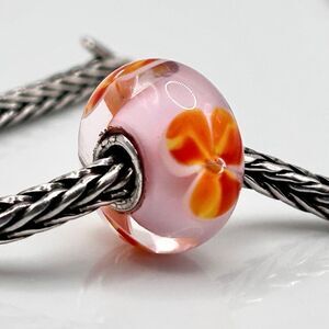 TROLLBEADS Pink & Orange Red Flower Unique LAA 925S NEW Condition